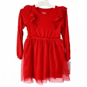 Cat & Jack Toddler Girls Red Ruffle Tulle Long Sleeve Dress 3T NWT